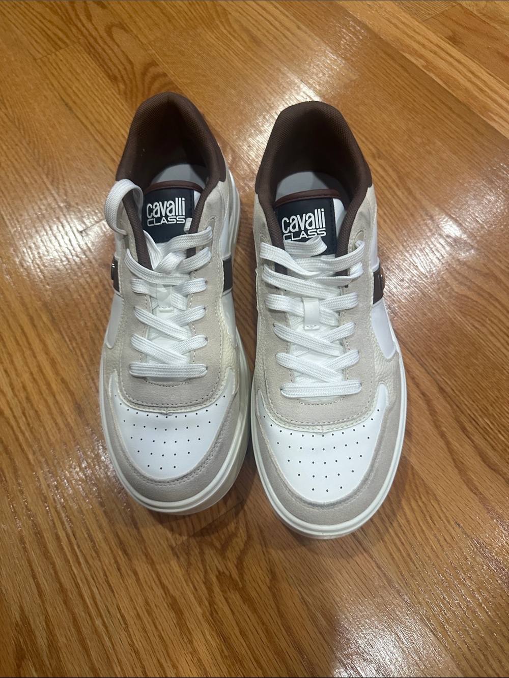 Cavalli Class Men's White and Brown Low-Top Sneakers